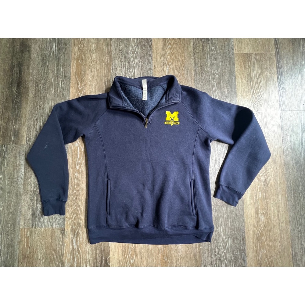 Ouray Michigan Wolverines Quarter Zip Sweatshirt Medium Navy Blue Fleece